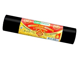 Мешки для мусора 120 л, с завязками, черные, в рулоне 10 шт., ПНД, 15 мкм, 800х750 мм, VIP, Z12010black в Ухте