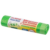 Мешки для мусора 35 л, биоразлагаемые с завязками, зеленые, в рулоне 20 шт., ПНД, 14 мкм, 600х500 мм, LAIMA ULTRA, 607688 в Ухте