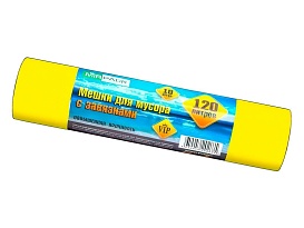 Мешки для мусора 120 л, с завязками, желтые, в рулоне 10 шт., ПНД, 15 мкм, 800х750 мм, VIP, Z12010yel в Ухте