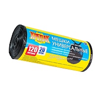 Мешки для мусора 120 л, черные, в рулоне 20 шт., ПНД, 15 мкм, 1100х700 мм, Крепак, 4607075710207 в Ухте