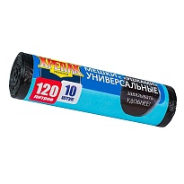 Мешки для мусора 120 л, с ушками, черные, в рулоне 10 шт., ПНД, 15 мкм, 1100х700 мм, Крепак, 4607075710474 в Ухте