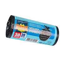 Мешки для мусора 30 л, с ушками, черные, в рулоне 30 шт., ПНД, 9 мкм, 600х500 мм, Крепак, 4607075710450 в Ухте