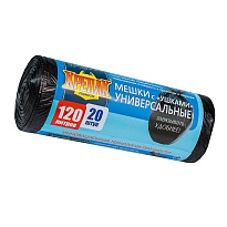 Мешки для мусора 120 л, с ушками, черные, в рулоне 20 шт., ПНД, 15 мкм, 1100х700 мм, Крепак, 4607075710368 в Ухте