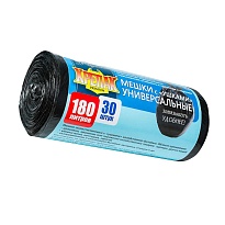 Мешки для мусора 180 л, с ушками, черные, в рулоне 30 шт., ПНД, 20 мкм, 1150х800 мм, Крепак, 4607075710399 в Ухте