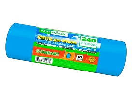 Мешки для мусора 240 л, ароматизированные, синие, в рулоне 10 шт., ПВД 30 мкм, 1300х930 мм, STANDART, 24010661 в Ухте