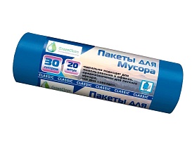 Мешки для мусора 30 л, синие, в рулоне 20 шт., ПНД, 7 мкм, 600х500 мм, MIRPACK Classik, 302041 в Ухте