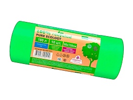 Мешки для мусора 180 л, ароматизированные, биоразлагаемые, зеленые, в рулоне 10 шт., ПВД, 40 мкм, 1300х930 мм, PURE ECOLOGY, bio1801081 в Ухте