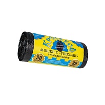 Мешки для мусора 30 л, с ушками, черные, в рулоне 30 шт., ПНД, 8 мкм, 580х460 мм, Крепакоф, 4607075710412 в Ухте