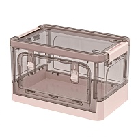 Ящик пластиковый складной прозрачный коричневый, дно розовое, 360х235х230 мм, с колесиками в Ухте